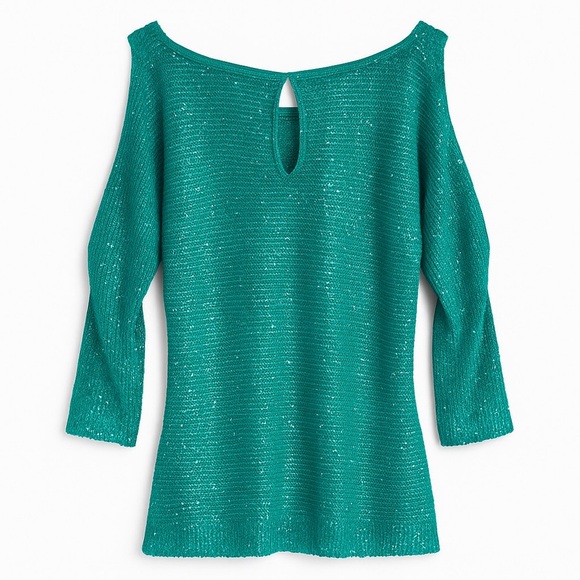 NWT Boston Proper Aqua Sequin Cold Shoulder Summer Top Date Night Outfit Medium - Picture 1 of 5